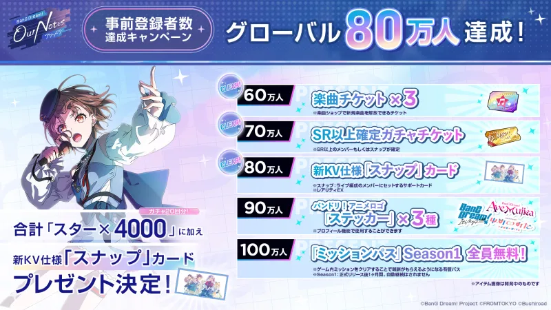 BanG Dream! Our Notes تصل إلى 800,000 تسجيل مسبق عالمي