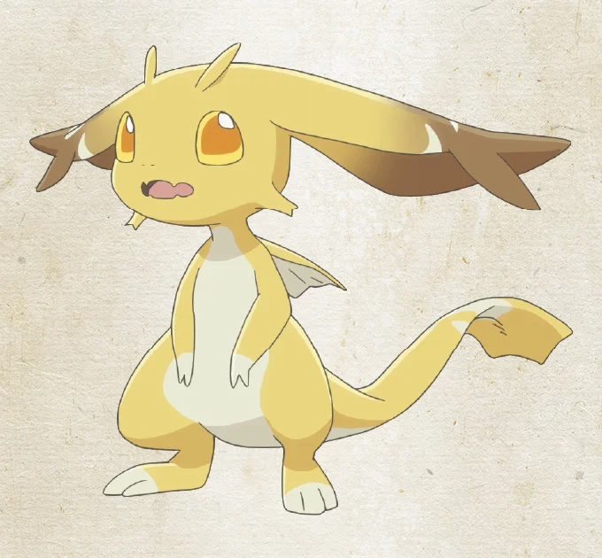 একটি কিউট হলুদ ড্রাগনের চিত্র, বড় কান এবং একটি ছোট লেজ