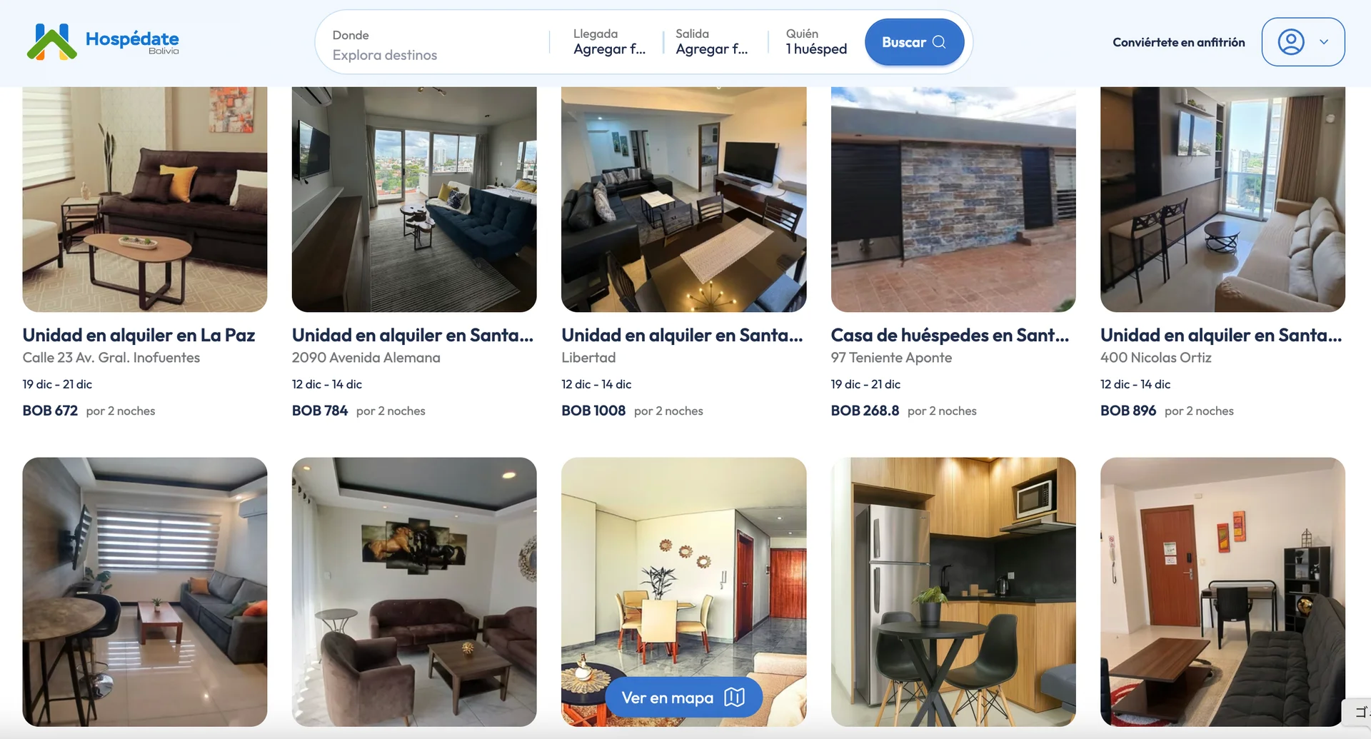 Screenshot of Hospedate property rental website