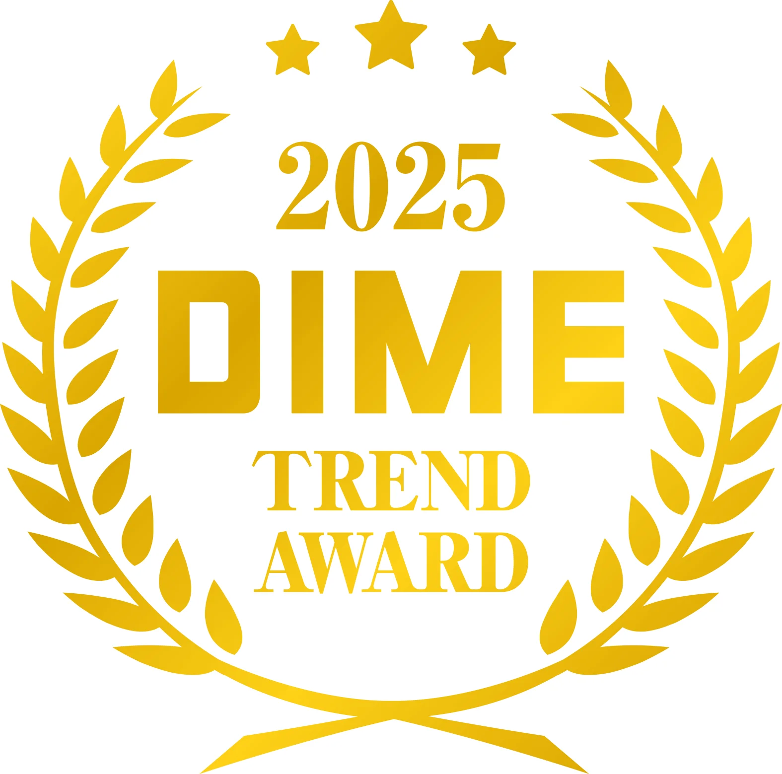 2025 DIME Trend Award logo with golden laurel wreath and stars