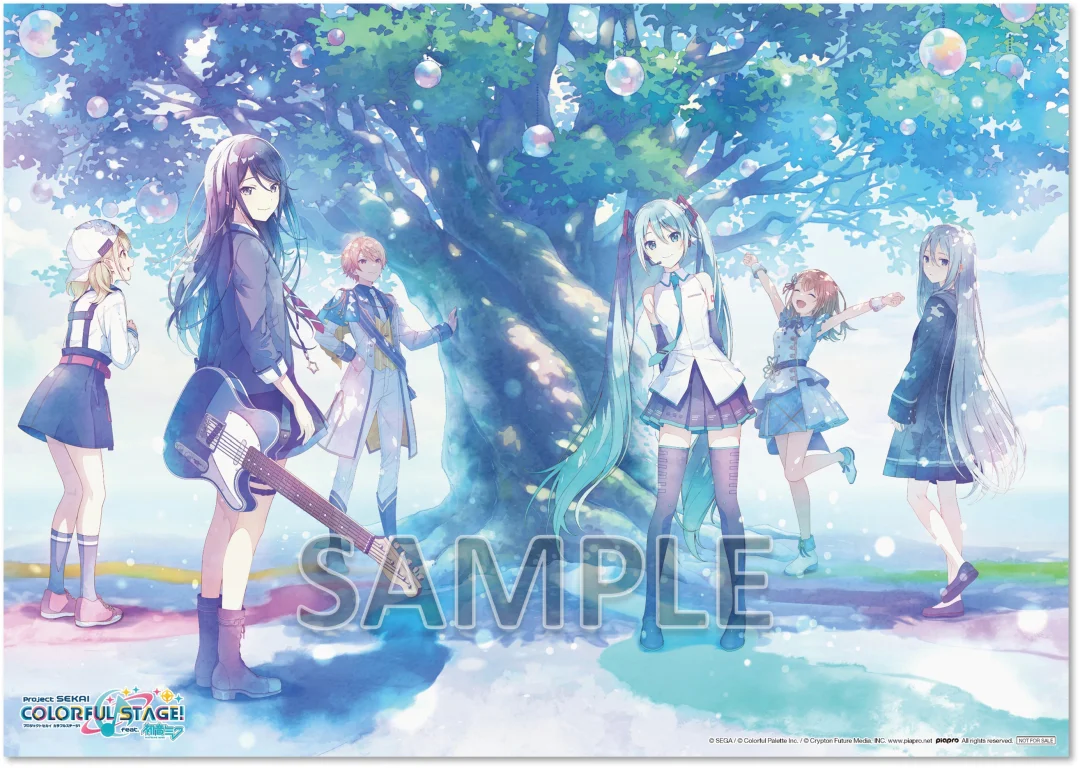 Uly agaç astynda instrumentlar bilen anime usuly gahrymanlar