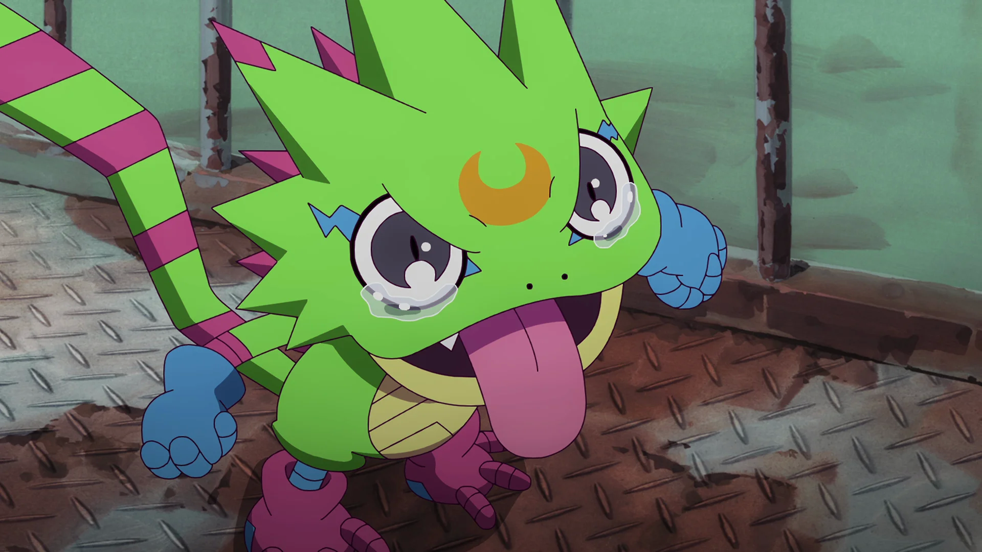 Un Digimon verde brillante con grandi occhi