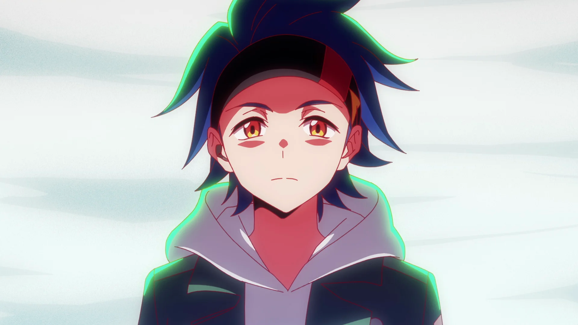 Cymeriad anime â gwallt glas a band pen