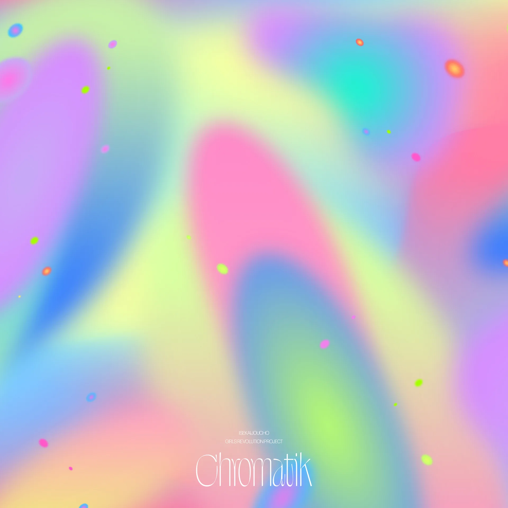 Sfondo astratto e colorato con gradienti pastello e testo Chromatik in basso