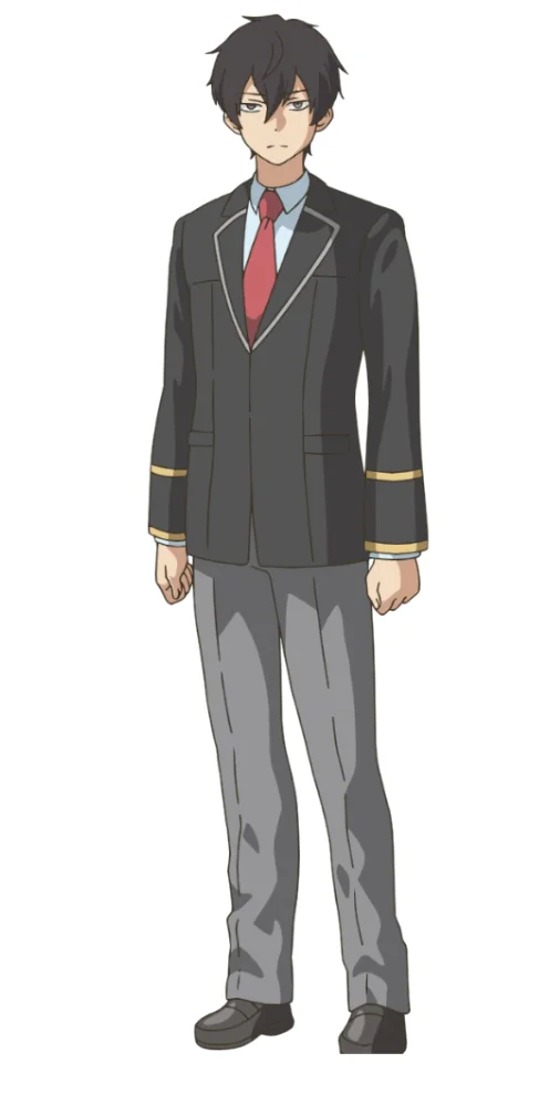 Anime character in a formal suit with black hair and glasses