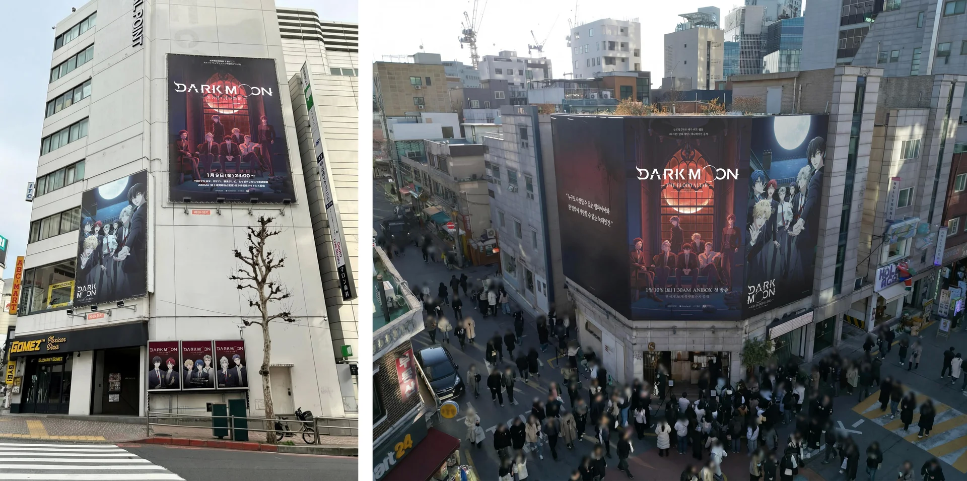 Kültéri óriásplakátok a DARK MOON: 月の祭壇 animéhez