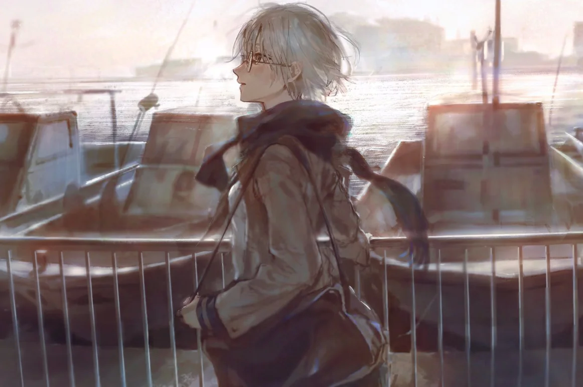 Anime character by waterfront