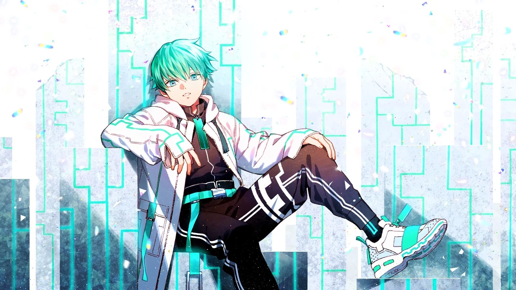 Anime character with turquoise hair