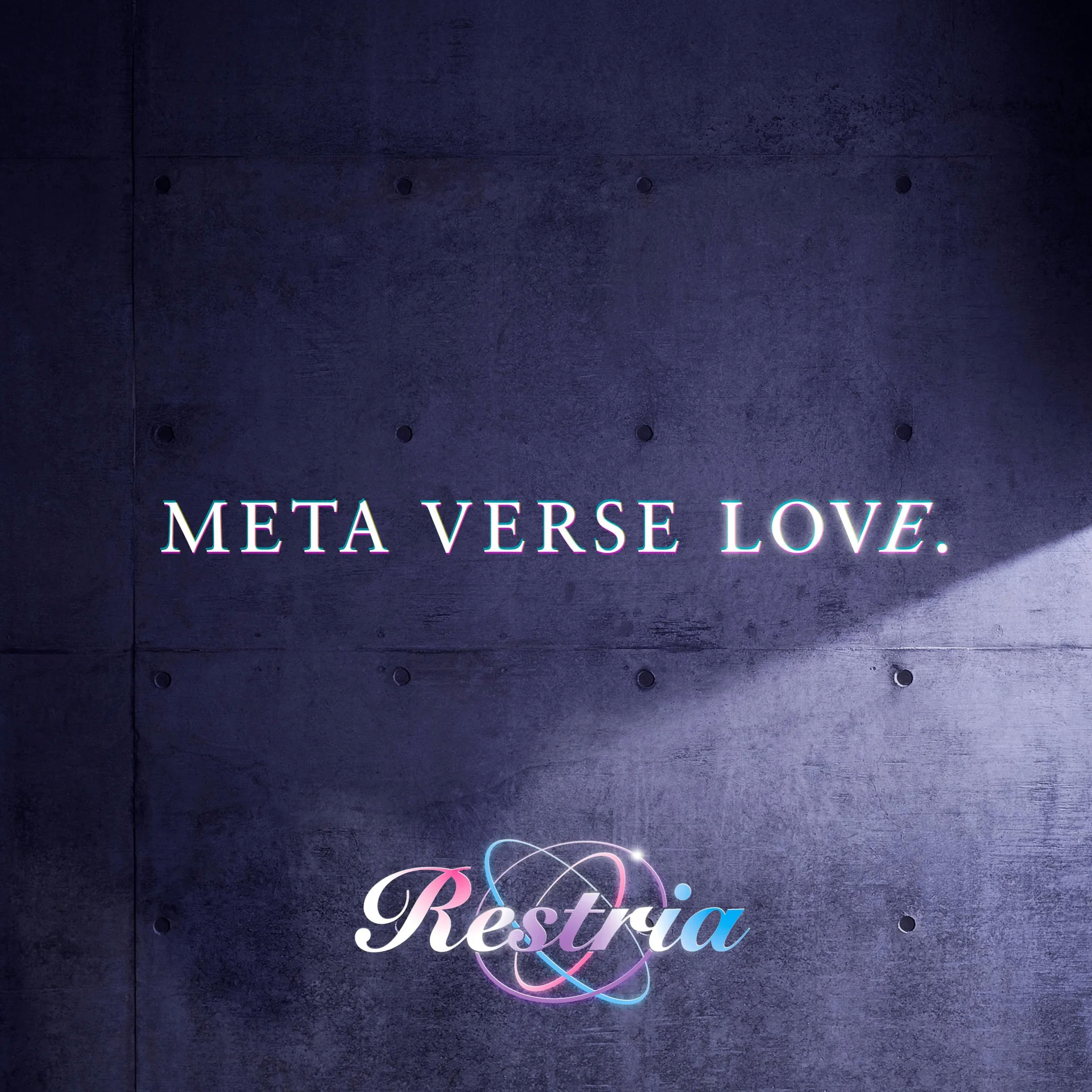 Logo singla 'META VERSE LOVE.' od Restria na tamnoj pozadini
