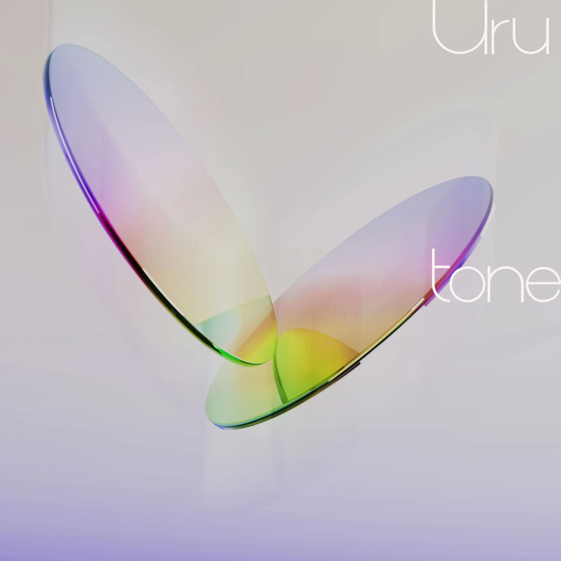 Abstrakt iriserende design med teksten Uru tone