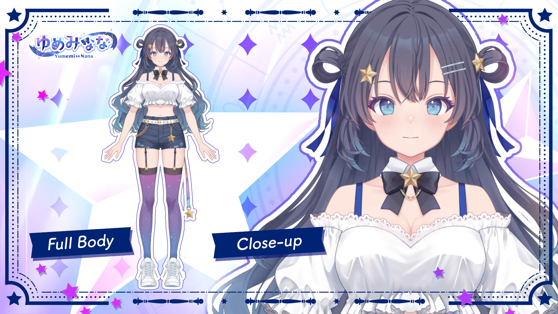Illustration of AI idol Yume Minana, a female anime character with long dark hair and star accessories.