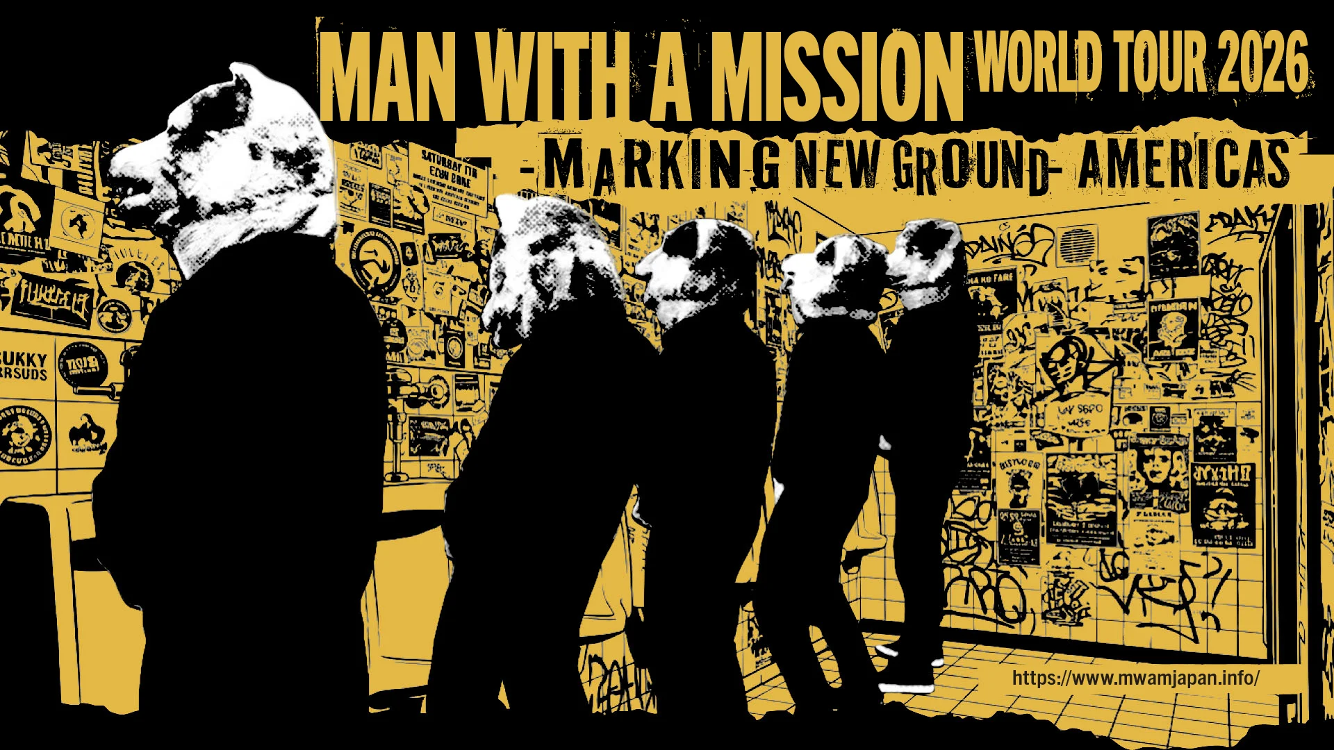 MAN WITH A MISSION világturné plakát farkasfejű figurákkal