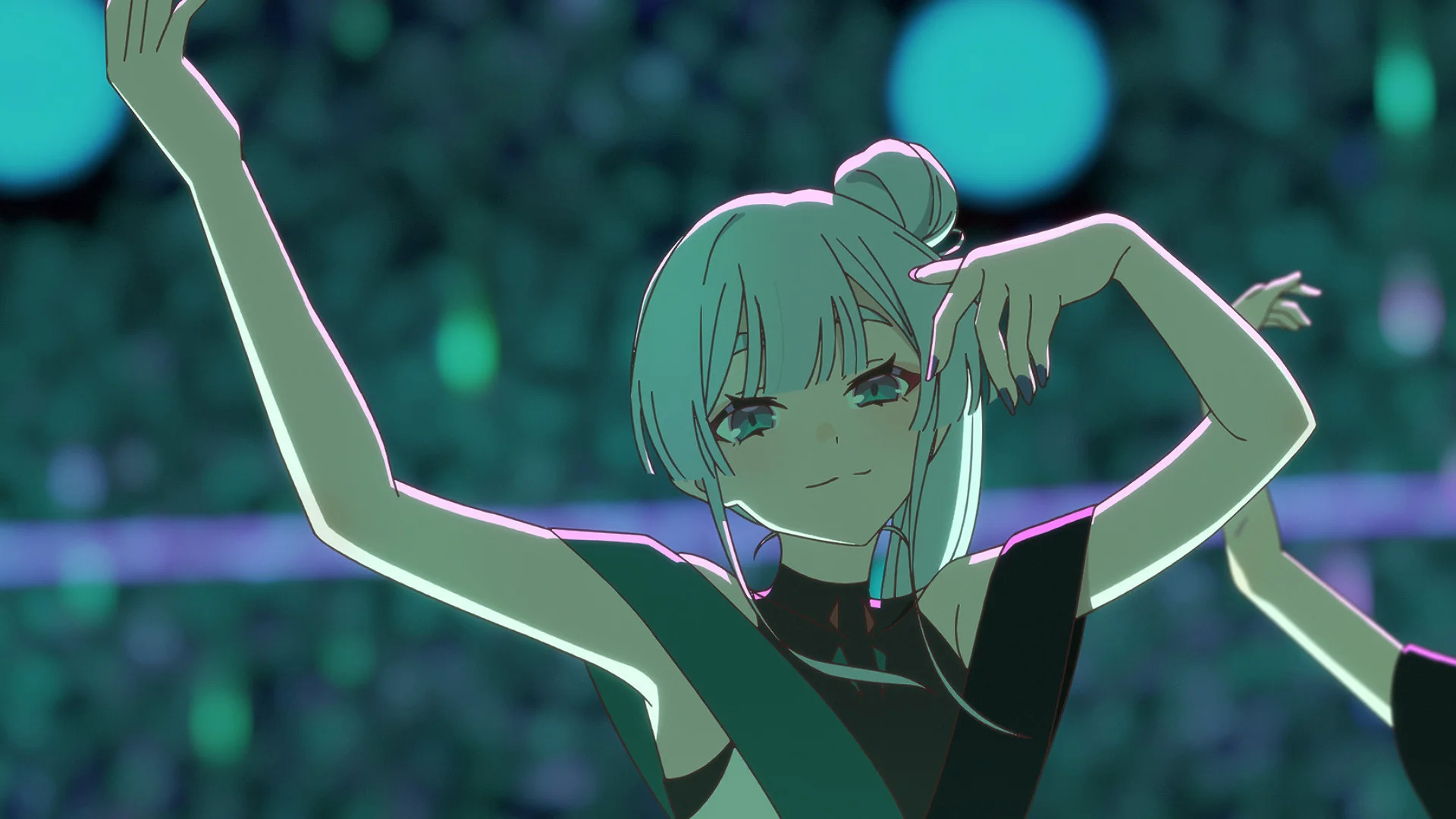 Animirani lik sa srebrenom kosom koji pleše