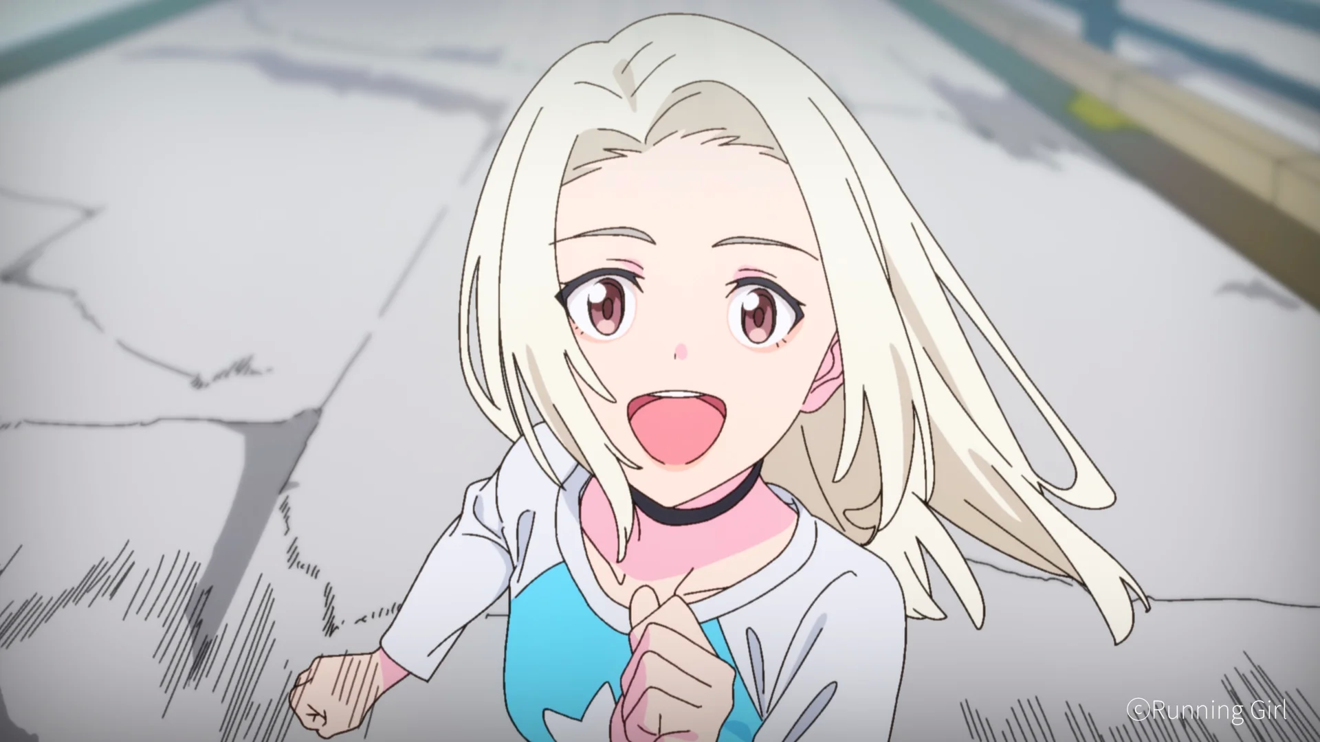 ಒಂದು ಹಾದಿಯಲ್ಲಿ ಉಲ್ಲಾಸದಿಂದ ಓಡುತ್ತಿರುವ ಬ್ಲಾಂಡ್ ಹುಡುಗಿಯ ಅನಿಮೆ-ಶೈಲಿಯ ಚಿತ್ರಣ