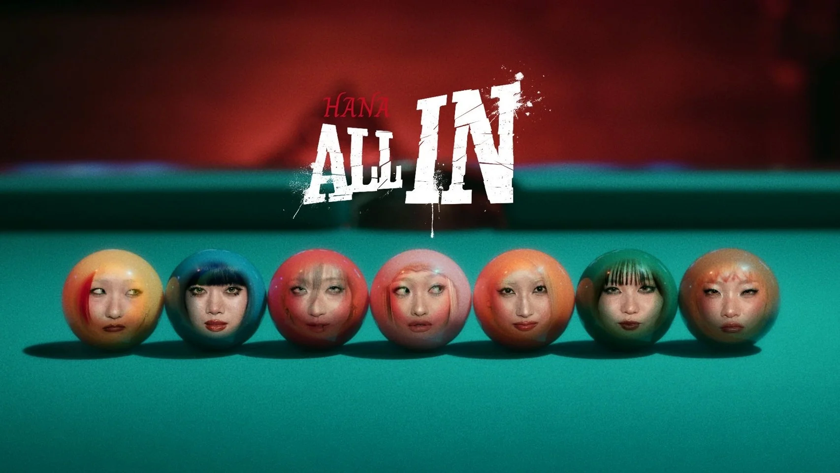 HANA ALL IN music video cover featuring stylized pool balls