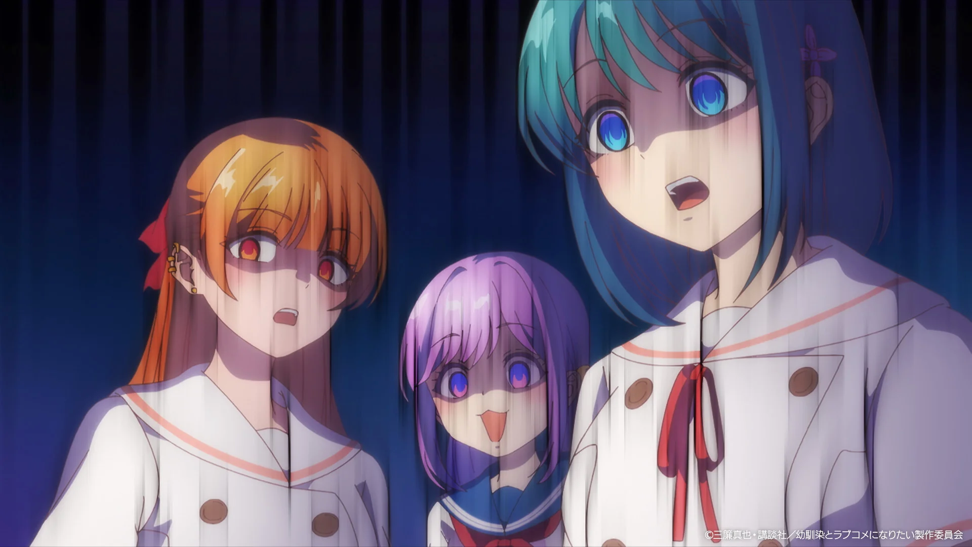 Personaje anime șocate într-o cameră întunecată