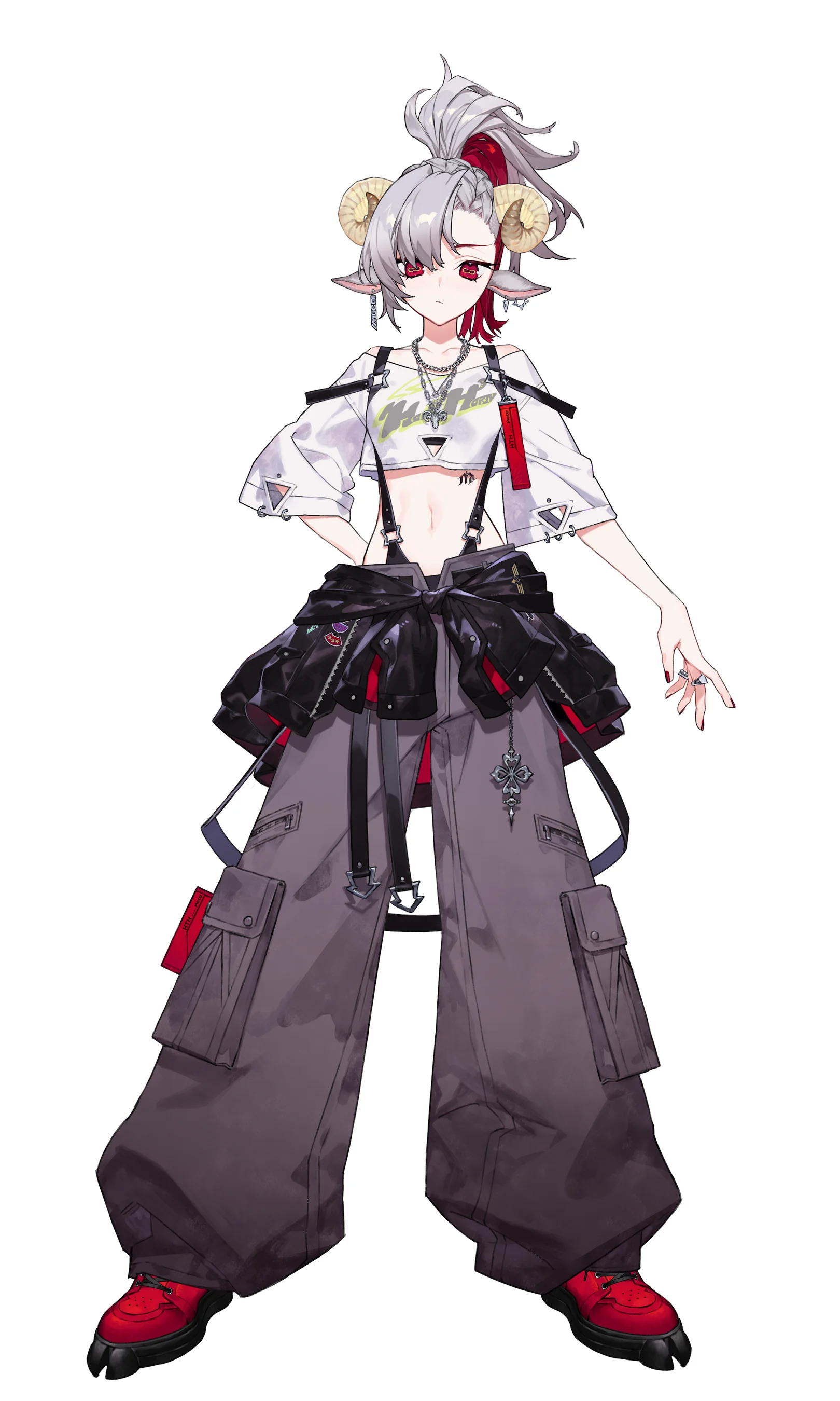 Karakterart af MOCO, en sølvhåret karakter med horn og røde øjne