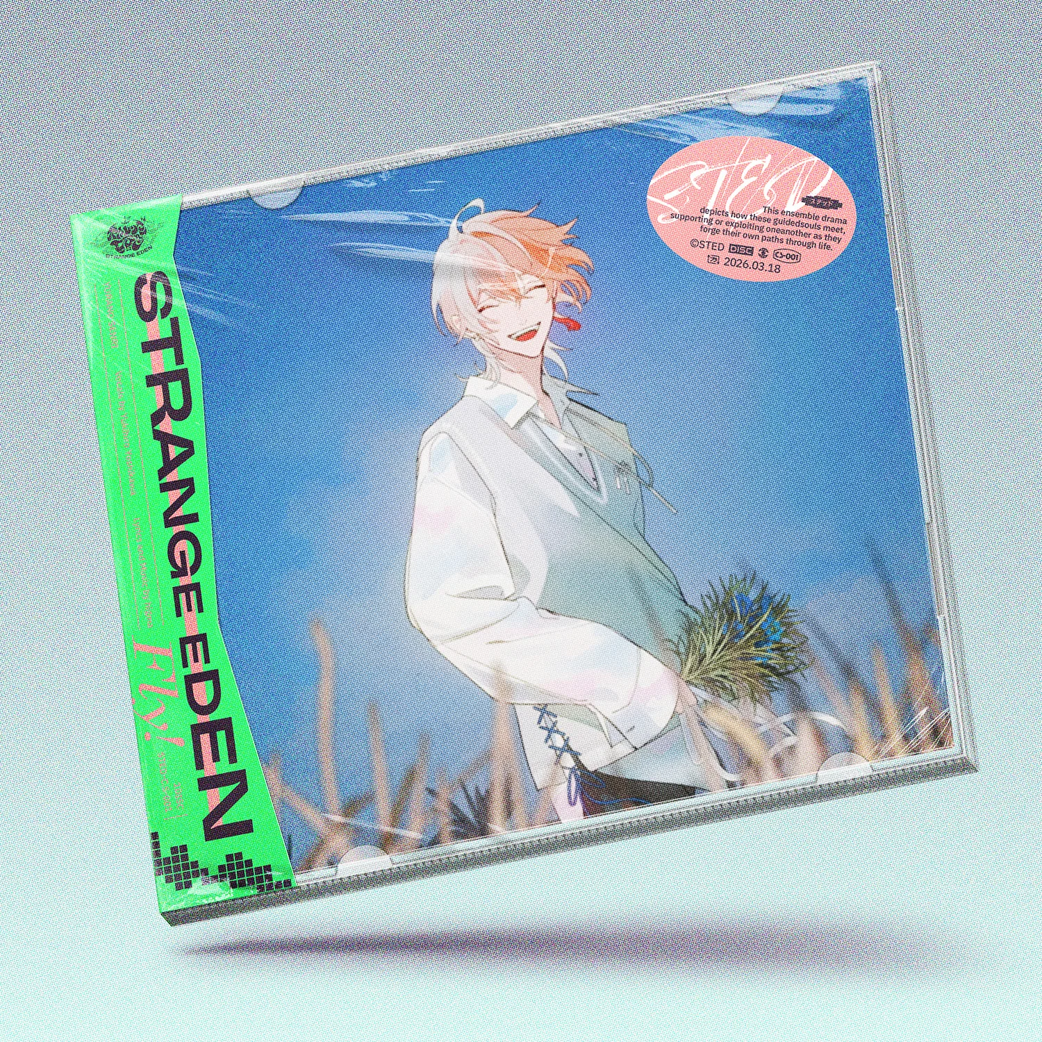 Okładka CD STRANGE EDEN przedstawiająca postać anime o jasnych włosach trzymającą kwiaty