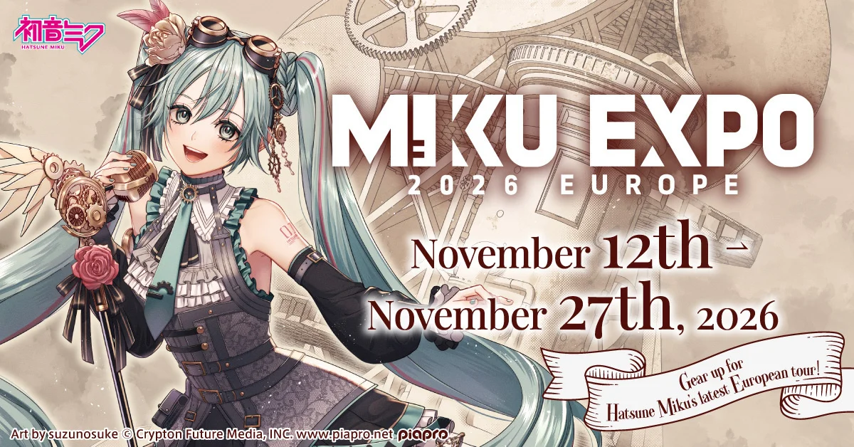 Miku Expo 2026 Europe을 위한 스팀펑크 복장의 하츠네 미쿠 일러스트