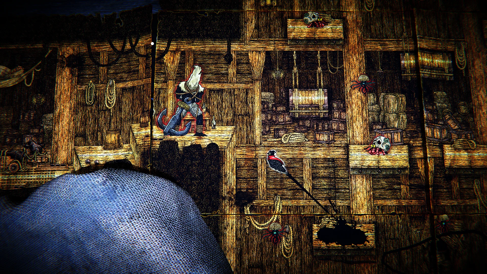 Skrinjat tal-logħba 2D li turi karattru fuq stadju dettaljat ta