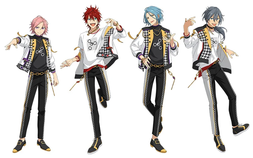 Hudu daga cikin jaruman ƙungiyar Crazy:B sanye da riguna na zamani masu launi