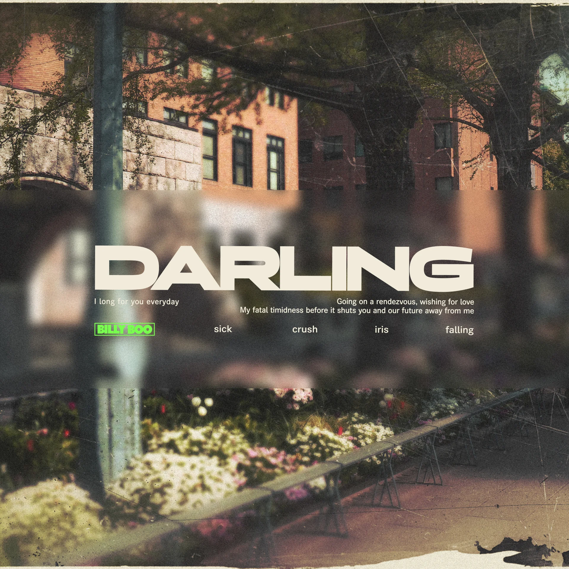 BILLY BOOの楽曲「Darling」のカバーアート。ぼかしを入れた都会の公園の風景