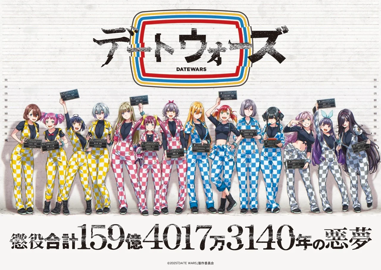 DATE WARS anime karakterek sorakozóban kockás overallban