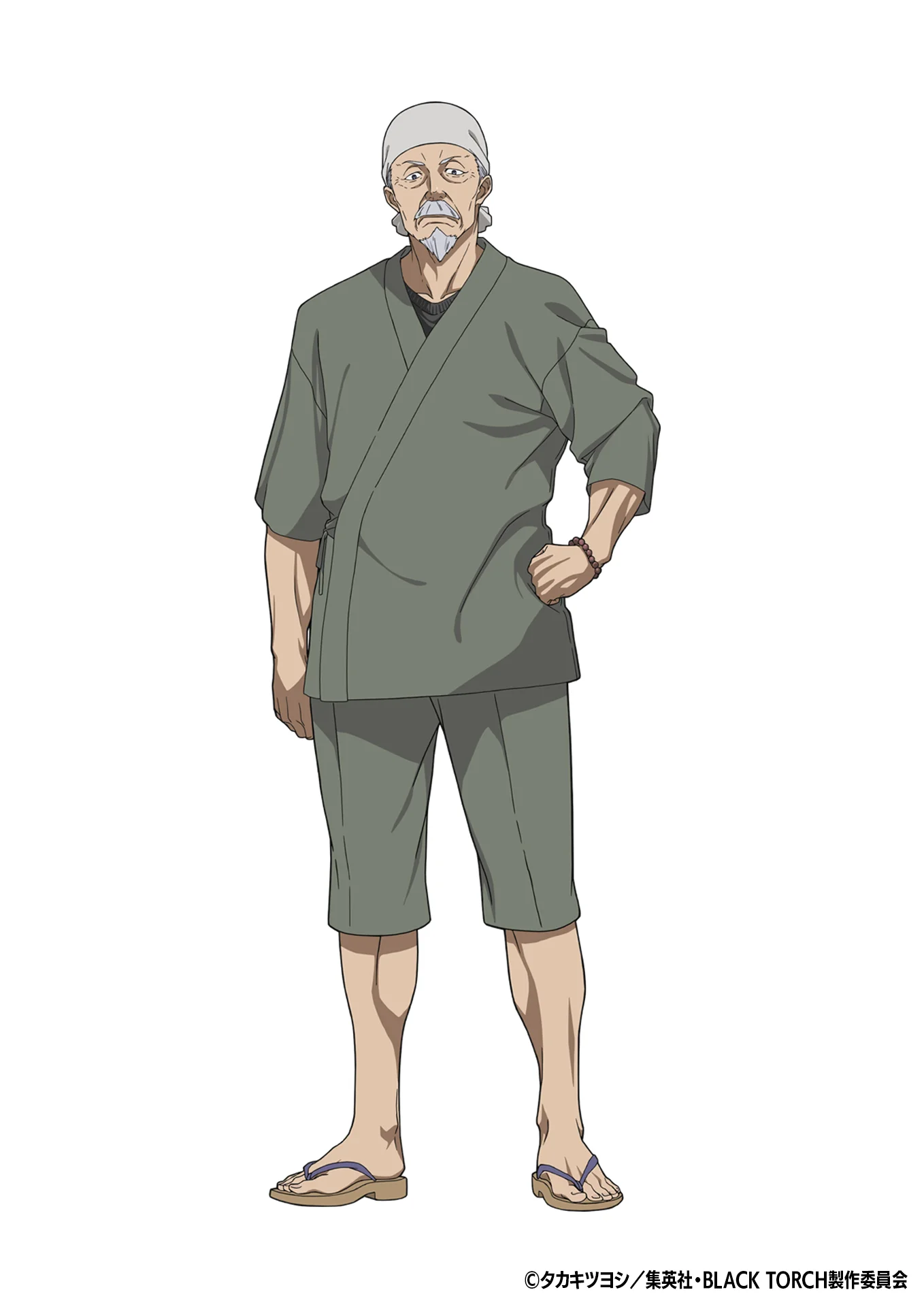 Character from BLACK TORCH with white hair and green robe