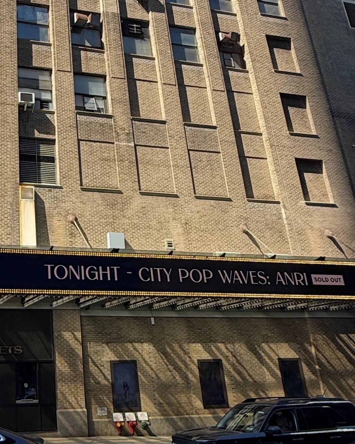 Brooklyn Paramount marquee reading TONIGHT - CITY POP WAVES: ANRI SOLD OUT