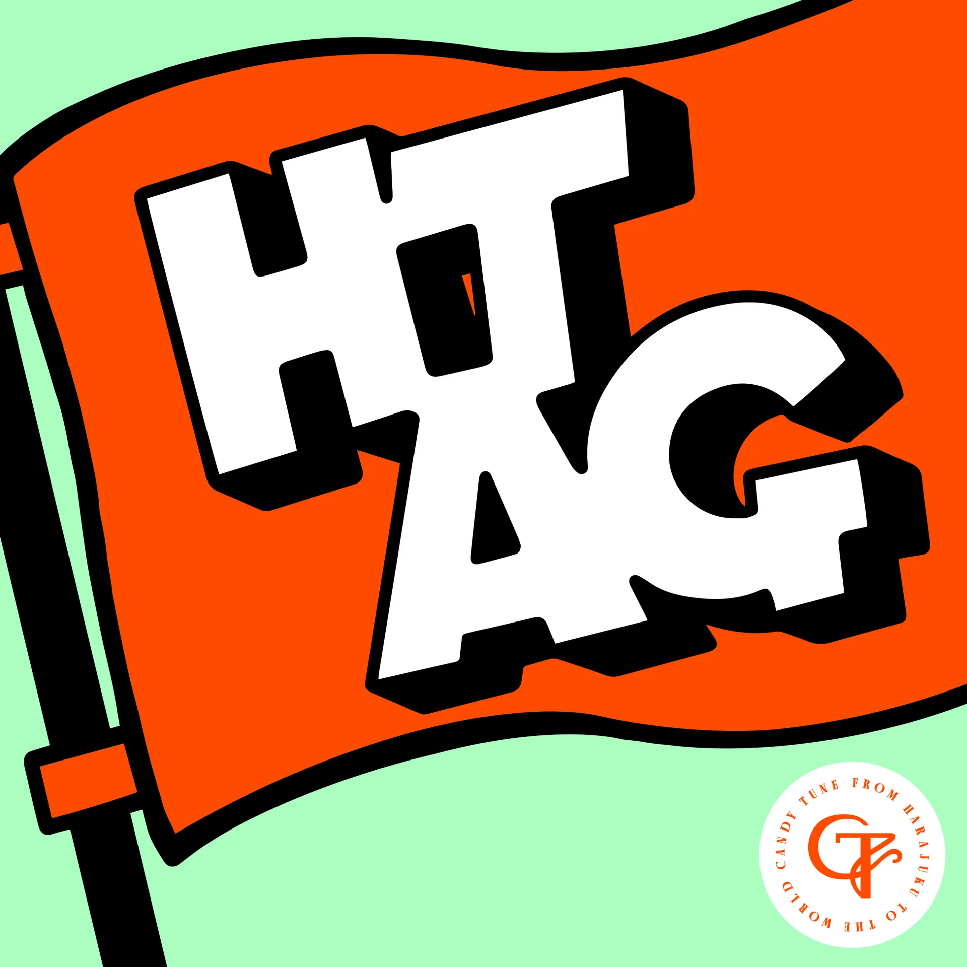 HTAG single artwork featuring a red flag with white letters
