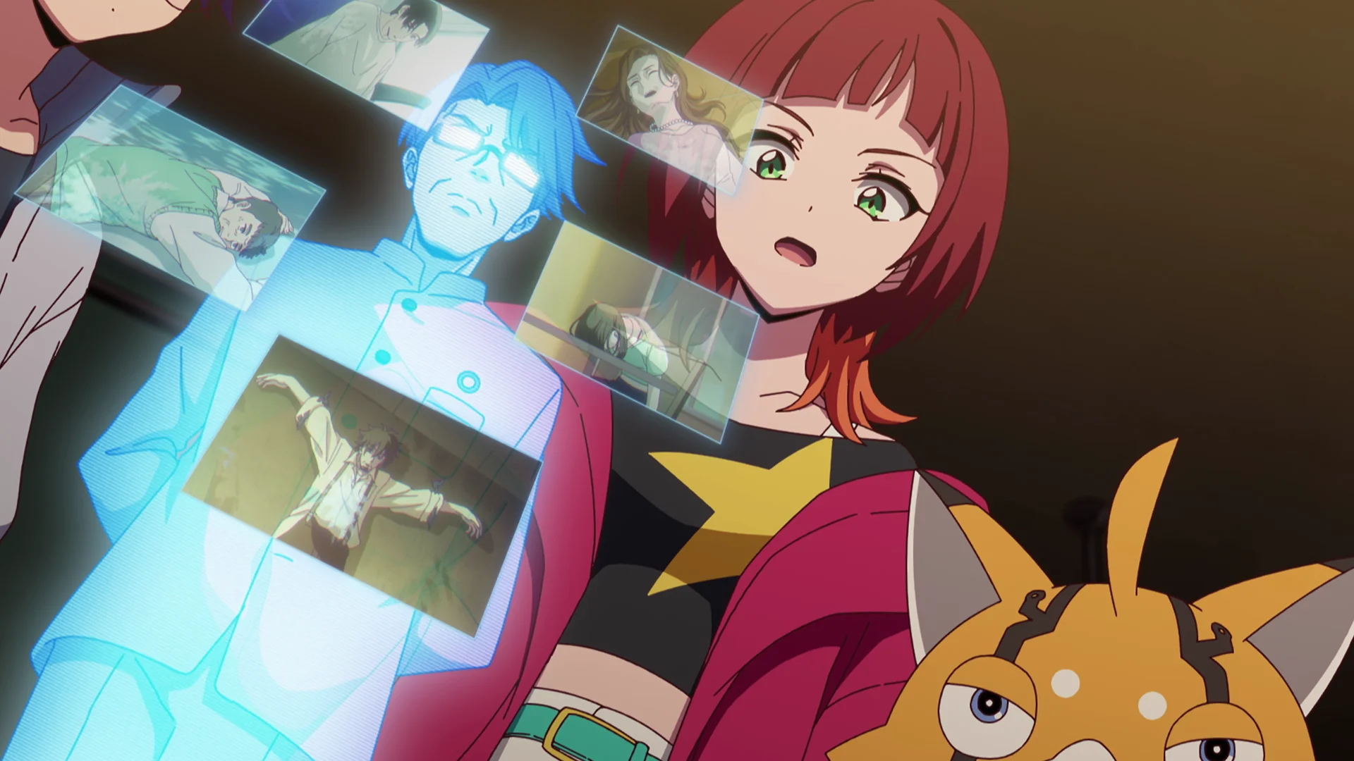 Digimon bilen golografik maglumatlary barlap görýän karakterler