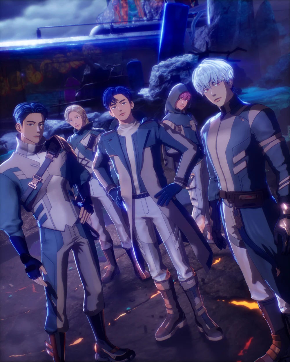 Integrantes de PLAVE con trajes futuristas