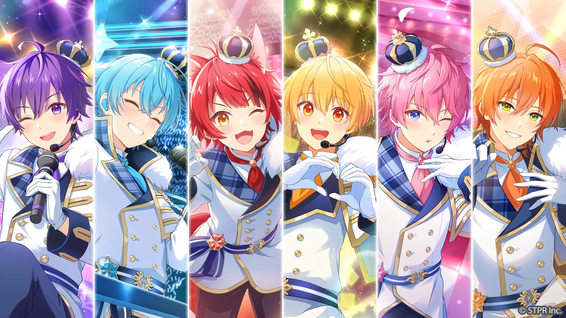 Colorful illustration of the six Strawberry Prince members holding microphones