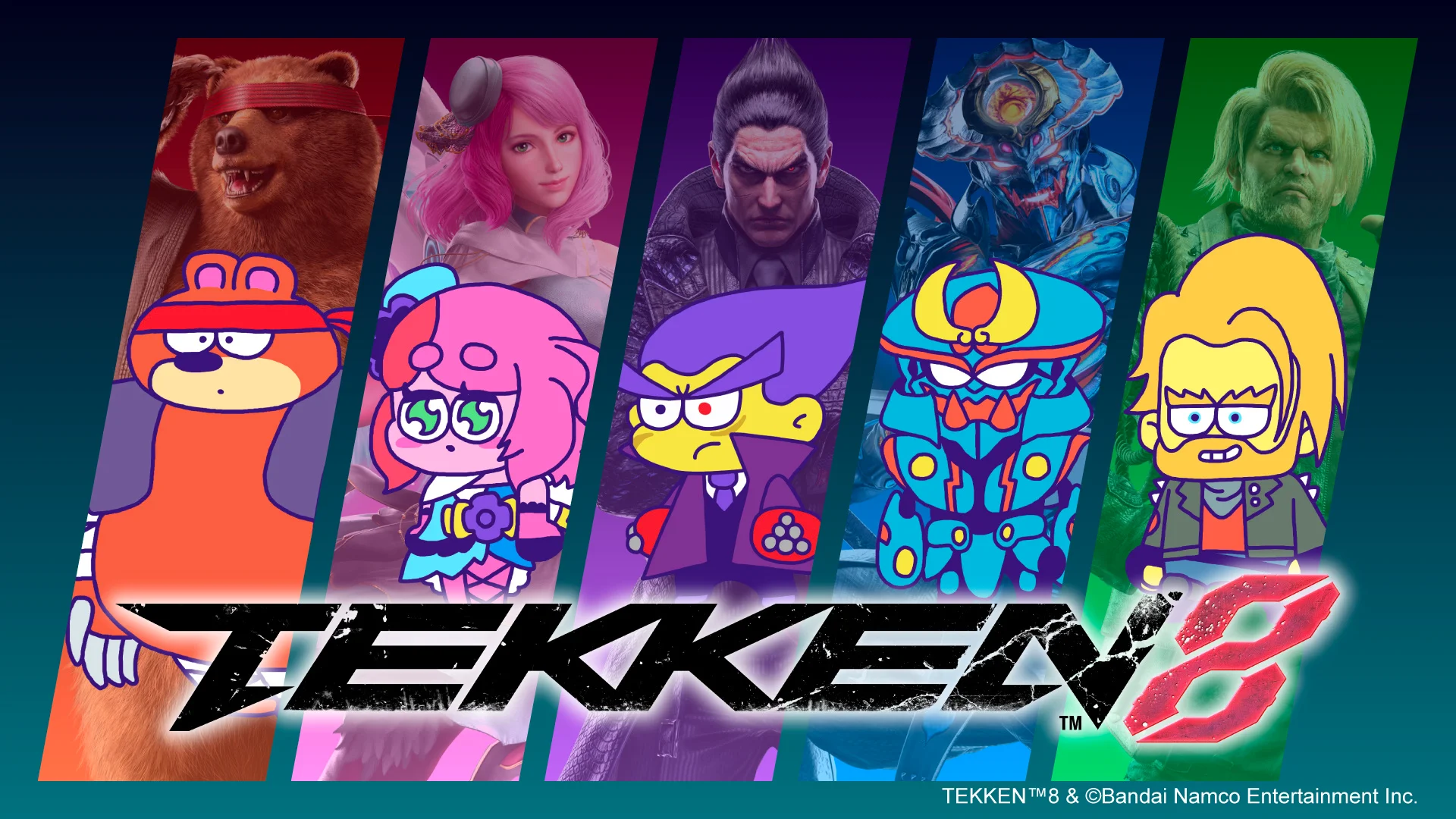 Personatges de Tekken de dibuixos animats i realistes, un al costat de l