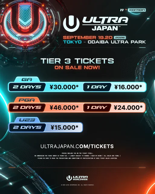 Plagát s cenami lístkov na ULTRA JAPAN 2026