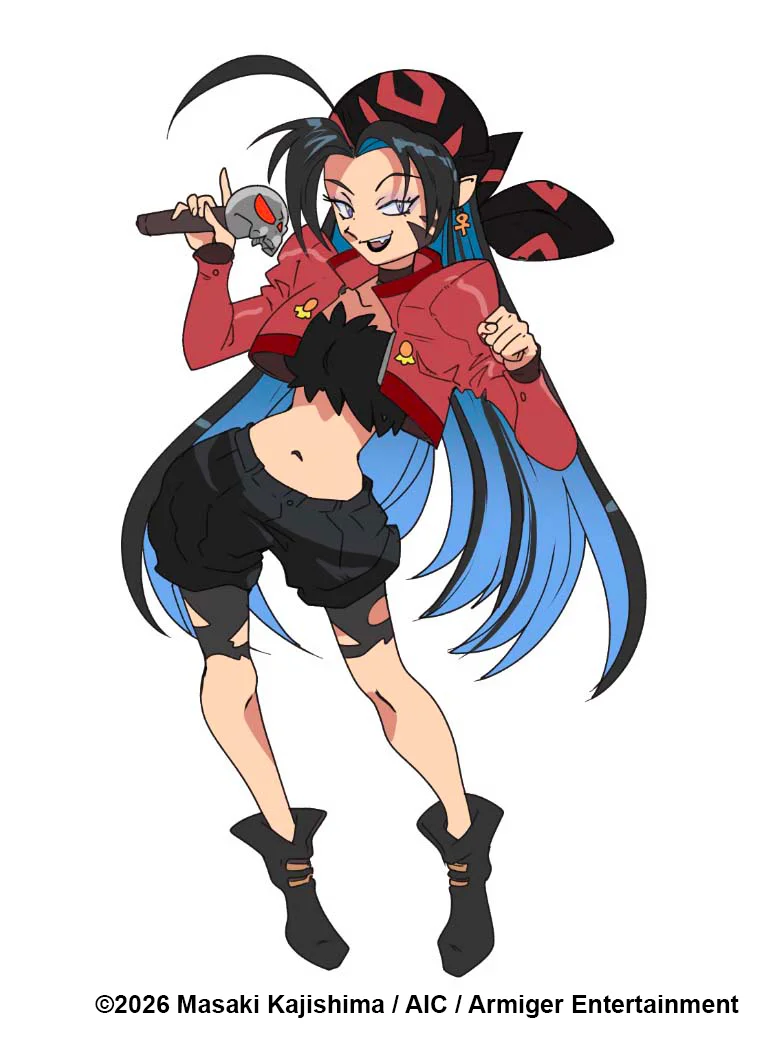 Anime character with blue hair and red jacket