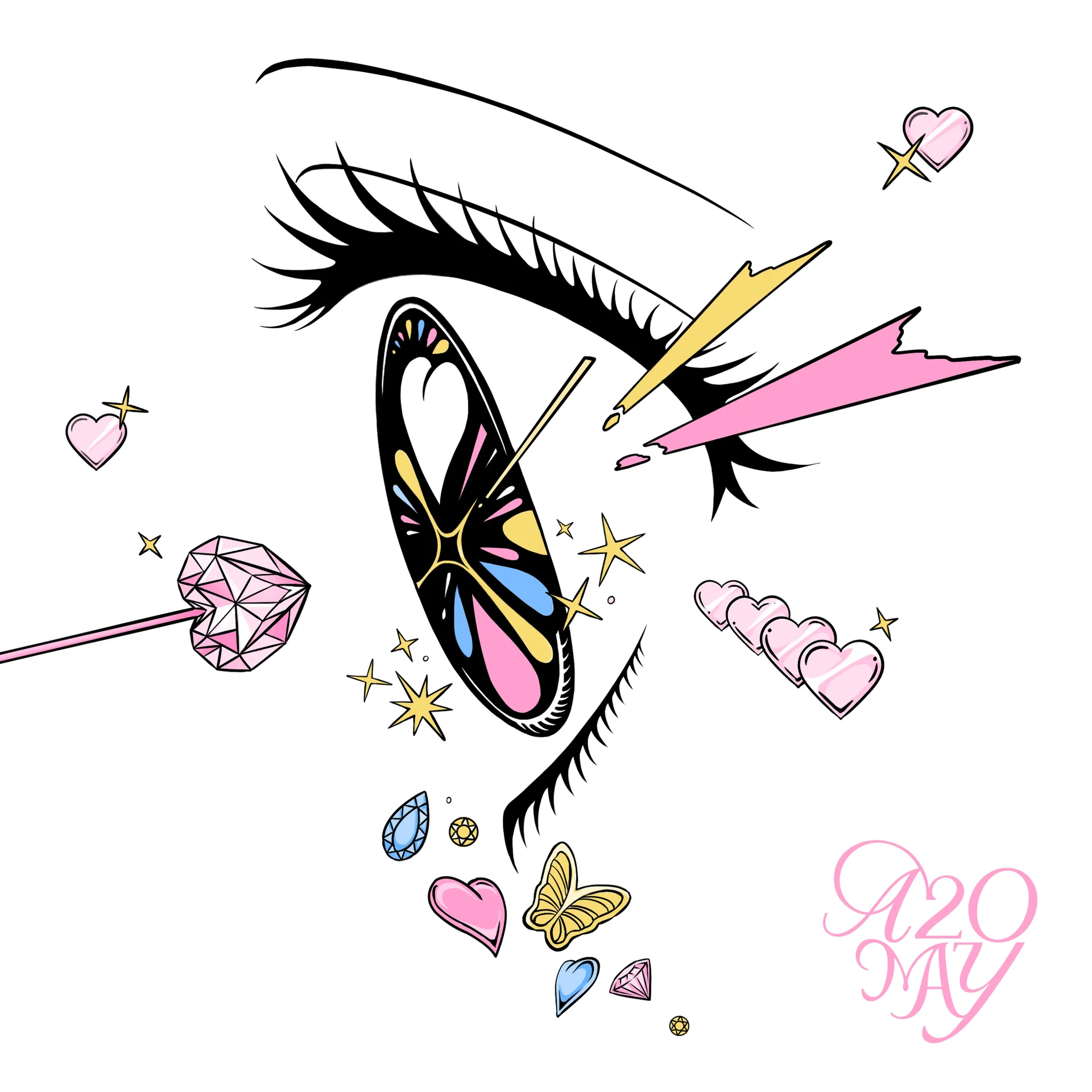 Stylized <a href="https://onlyhit.us/music/artist/A2O%20MAY" target="_blank">A2O MAY</a> eye illustration