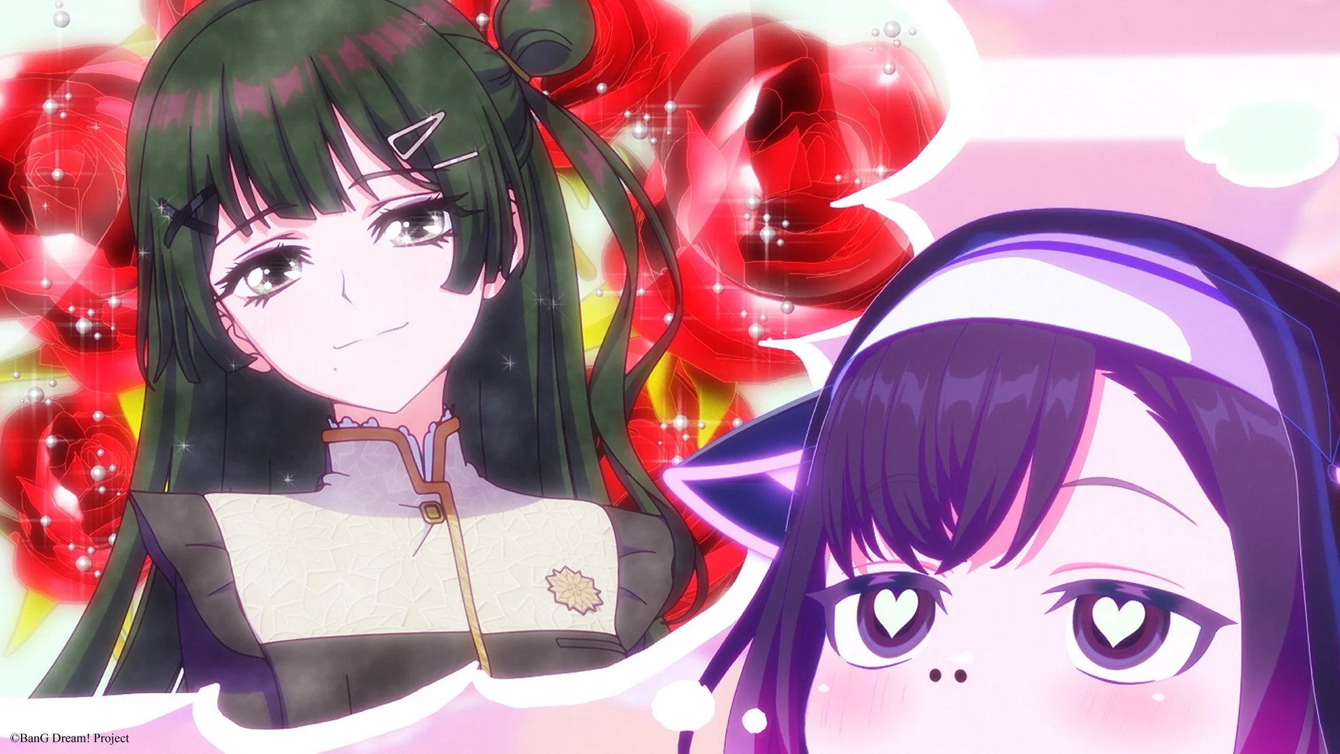 Two characters from BanG Dream! Yume∞Mita with expressive looks