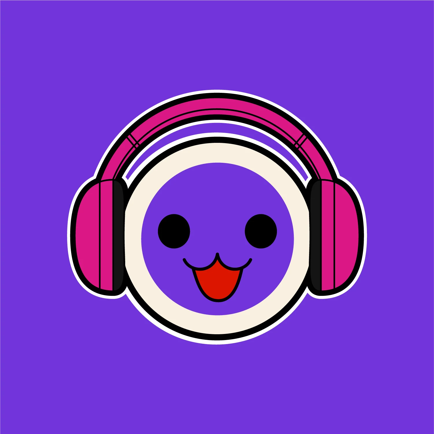 Wajah tersenyum mengenakan headphone berwarna merah muda