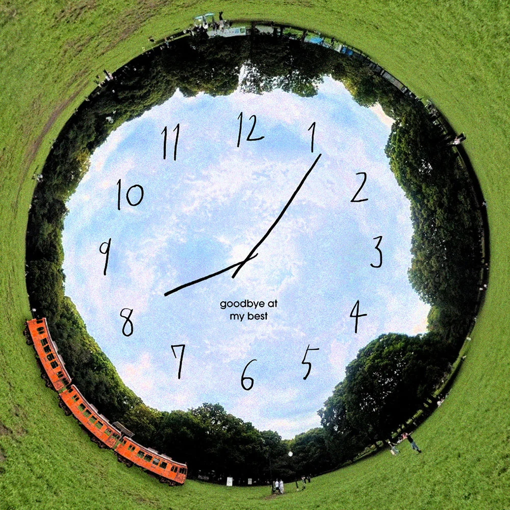 Album art for Goodbye at my best featuring a surreal clock face landscape