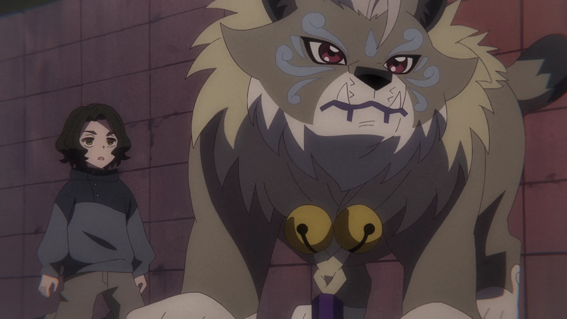In wûf wolf-eftich Digimon stiet njonken in jong minsklik karakter