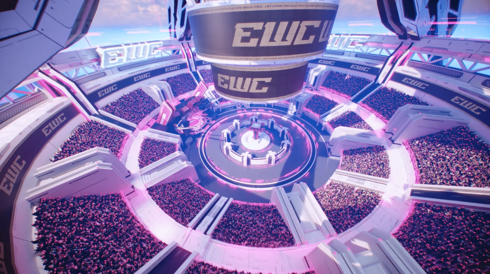 Futuristiska stadiona aina ar pūli Esports World Cup pasākumam