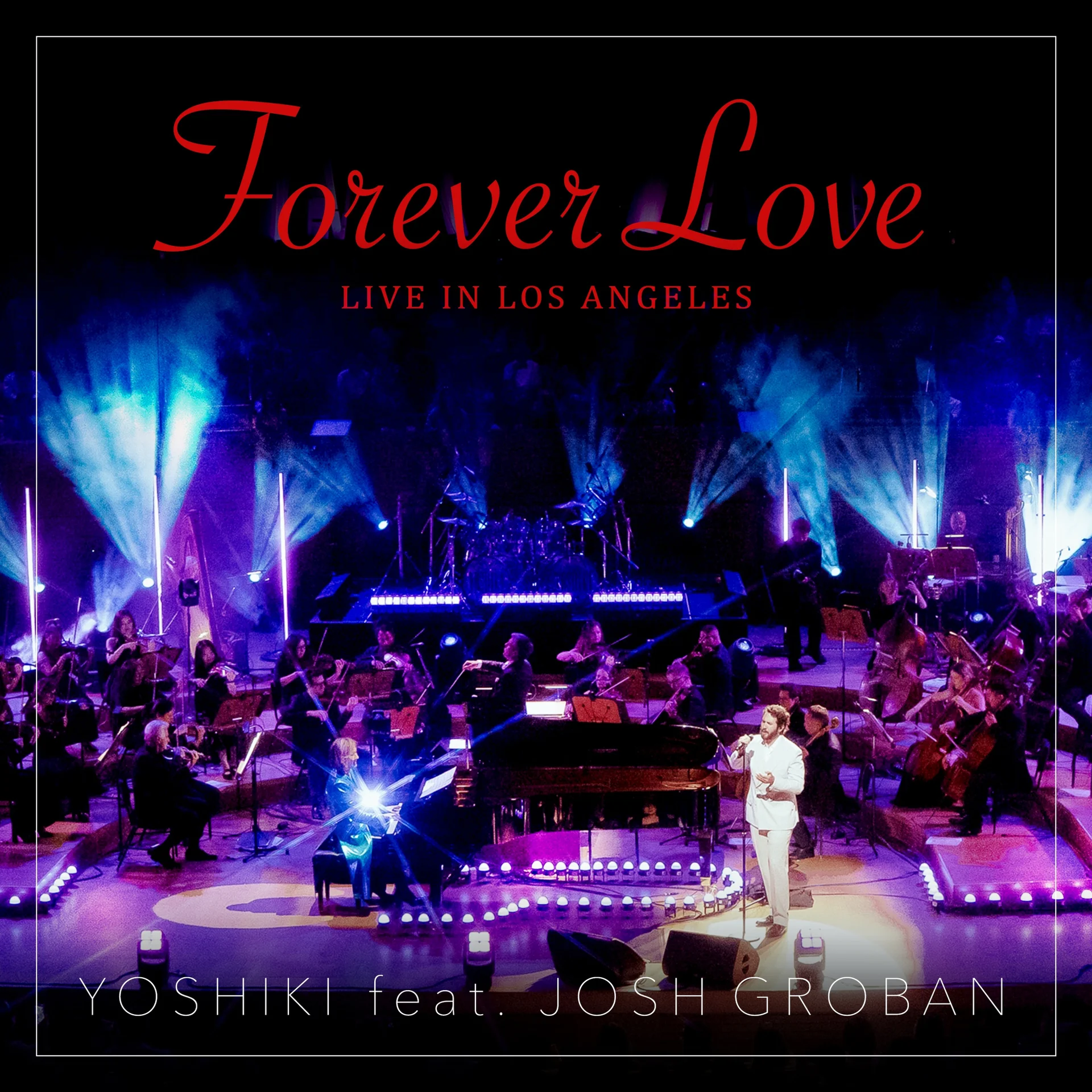 YOSHIKI on piano and Josh Groban singing with orchestra on stage
