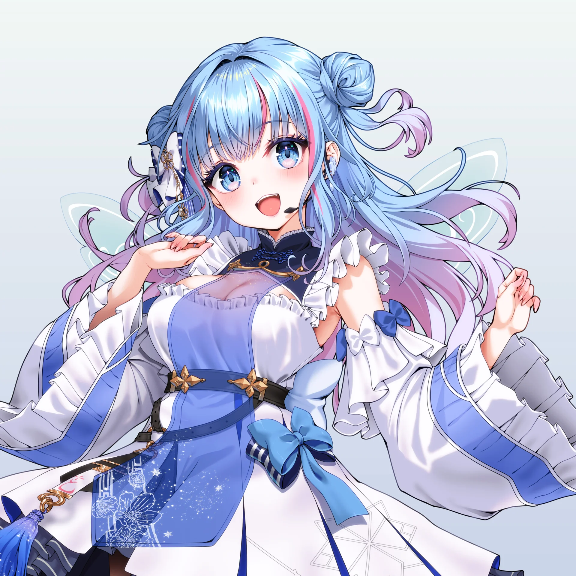 Anime-style illustration of VTuber Aoi Sakura with blue hair and fairy wings