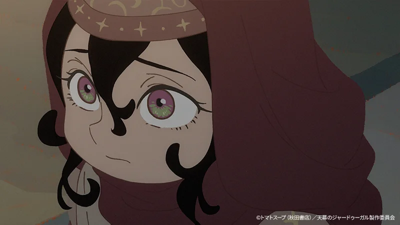 Personnage avec une capuche rouge regardant vers le haut