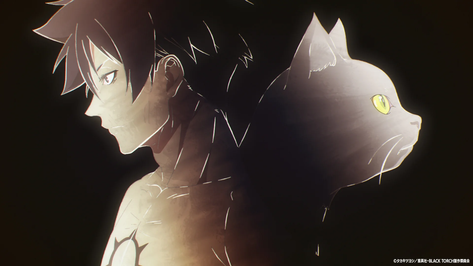 Anime character and a black cat back-to-back