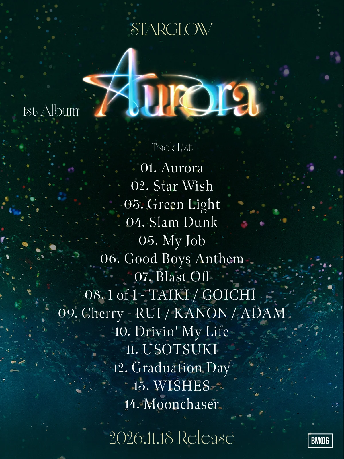 Albumcover for <a href="https://onlyhit.us/music/artist/STARGLOW" target="_blank">STARGLOW</a>s Aurora med nummerliste