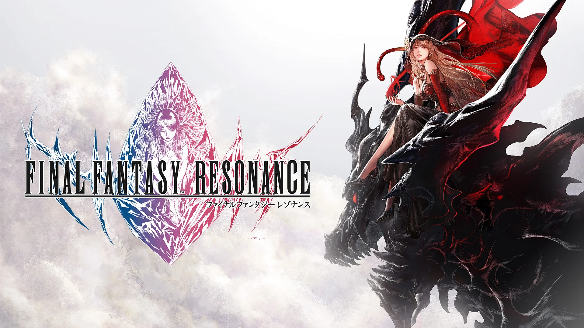 Final Fantasy Resonance key art med en kvinde der rider på en drage