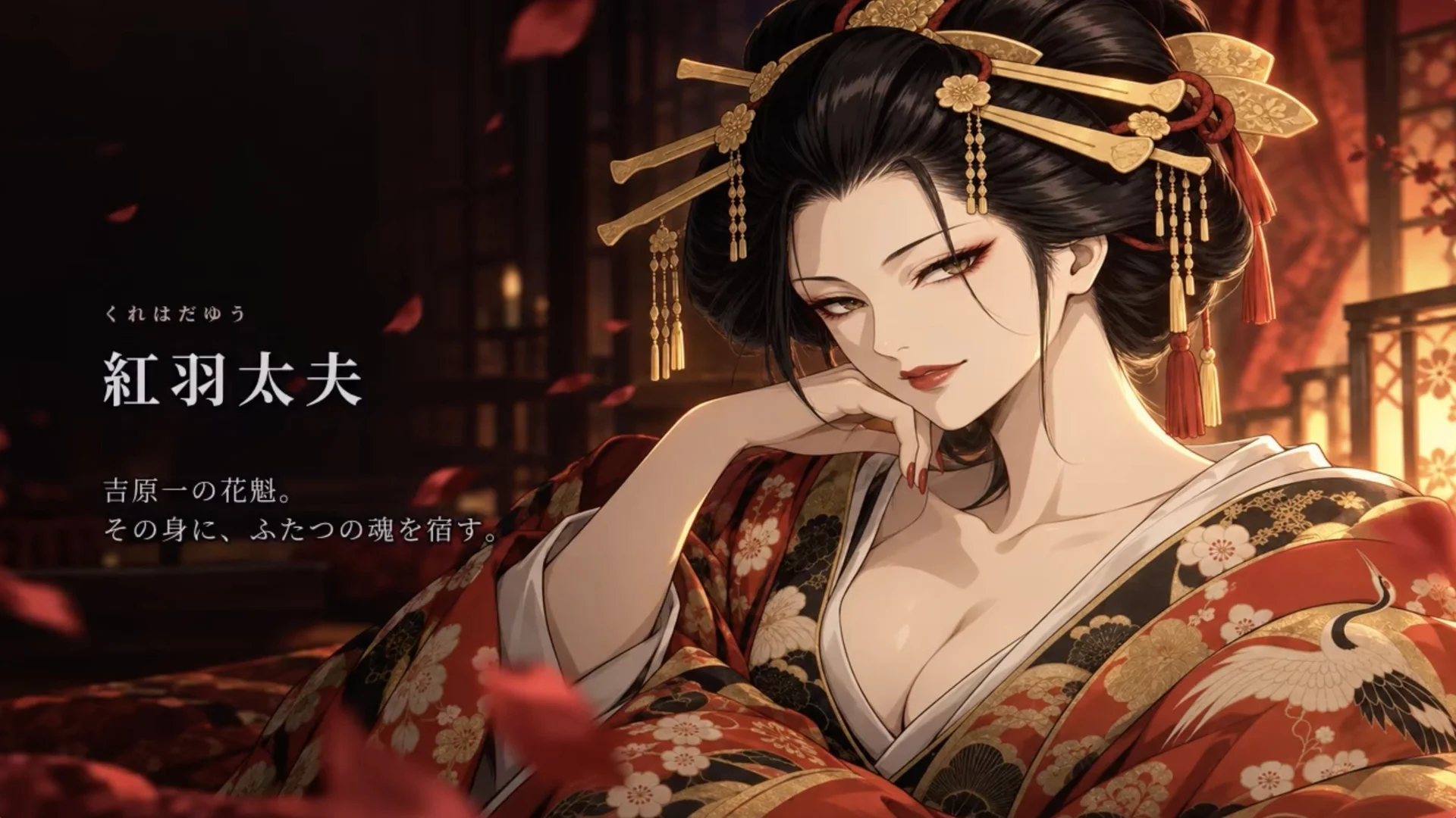 Anime-karakter Kureha Dayu i traditionelt tøj