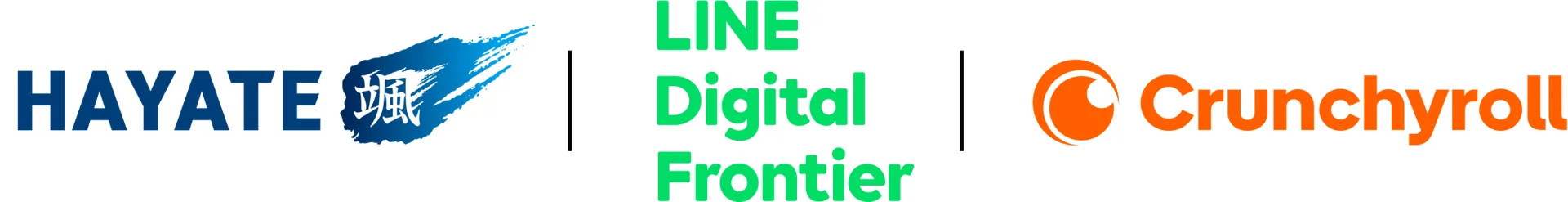 HAYATE, LINE Digital Frontierin ja Crunchyrollin logot